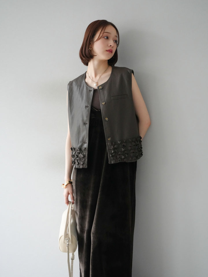 [予約]コンパクトフリルレザーベスト/ブラウン