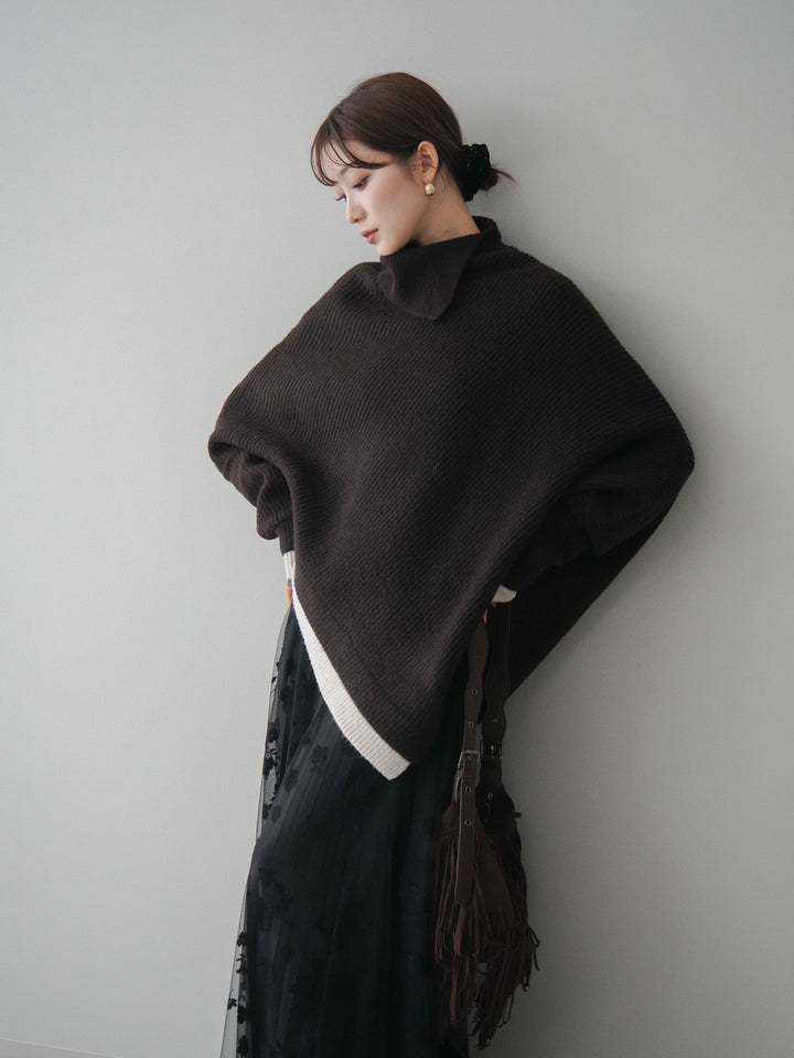 [予約]配色アシンメトリードルマンニットプルオーバー/brown