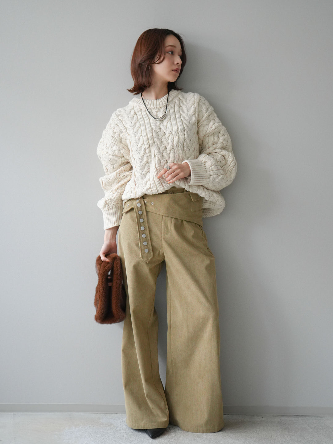 [予約]コーデュロイ巻きベルト付きパンツ/beige