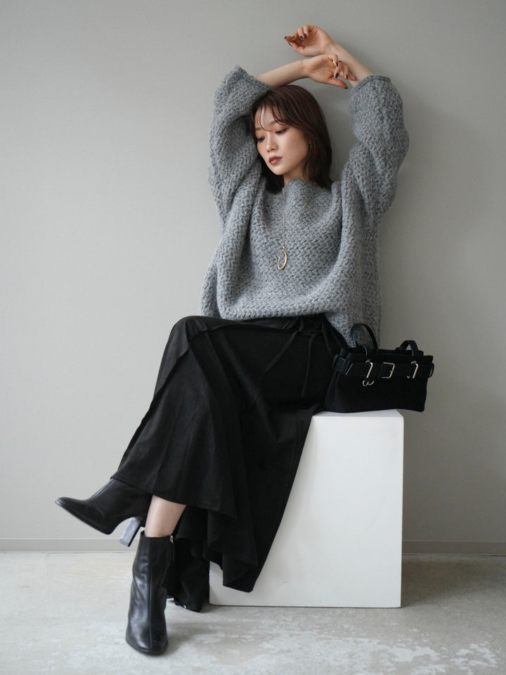 [予約]ワッフル編みオーバーニットプルオーバー/gray