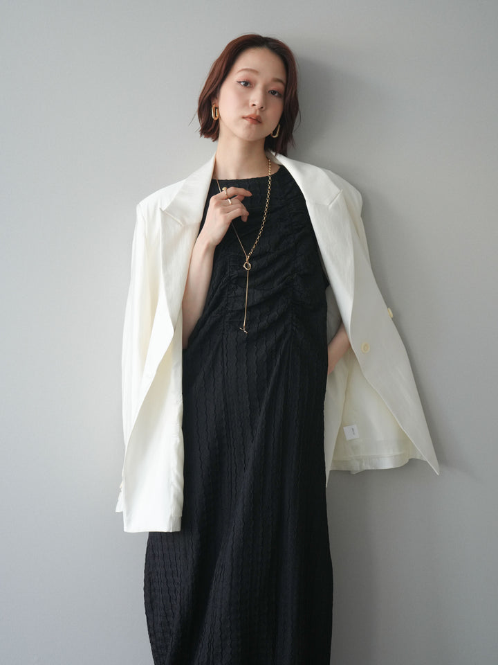 [SET]シャーリングジャガードノースリーブワンピース+エフォートレステイラードジャケット(2set)