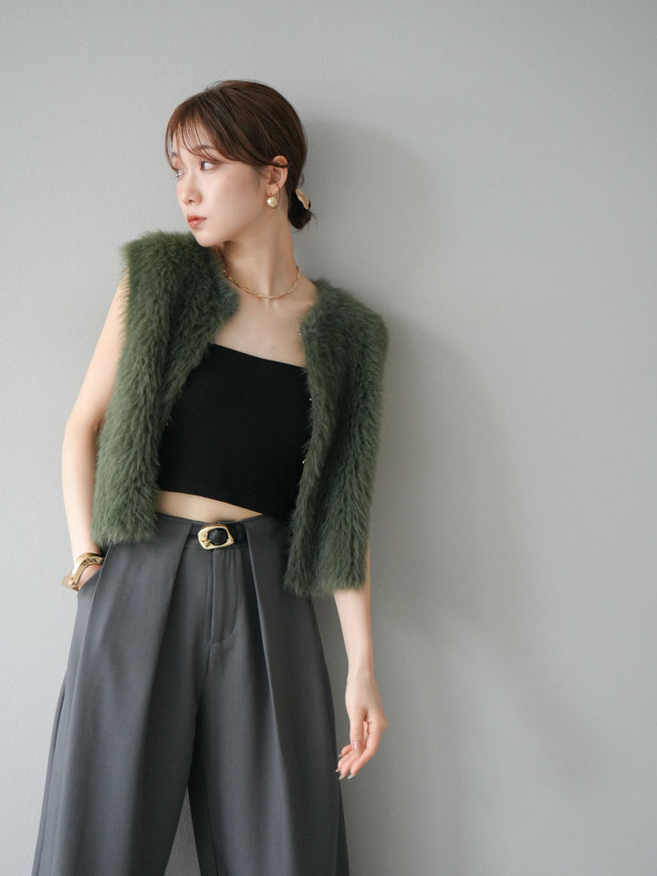 [予約]ミンクライク前後2WAYショートジレ/カーキ