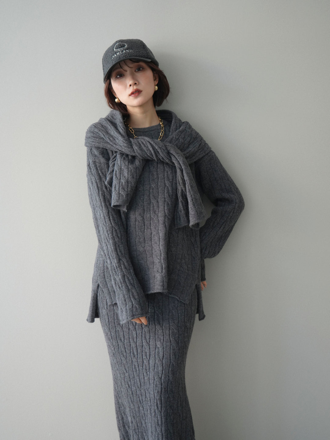 [SET]ストール付ケーブルニットプルオーバー&ロングスカートSET UP(2set)