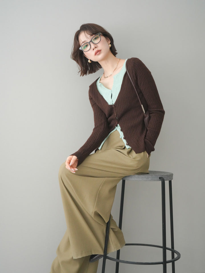 [予約]バイカラーレイヤードニットカーディガン/brown