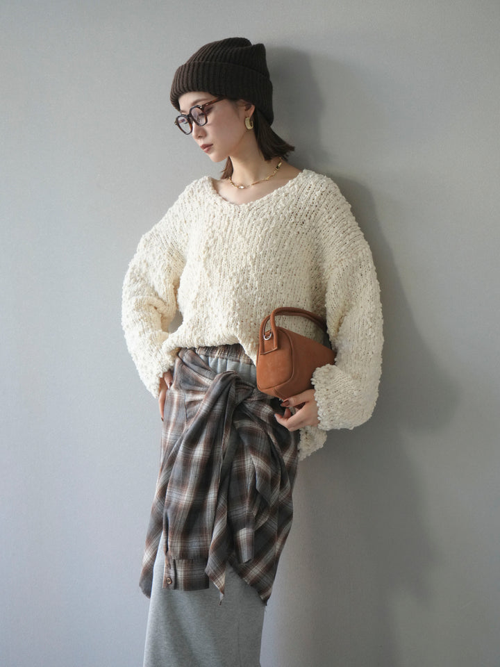 [予約]メランジポコポコニットプルオーバー/ivory