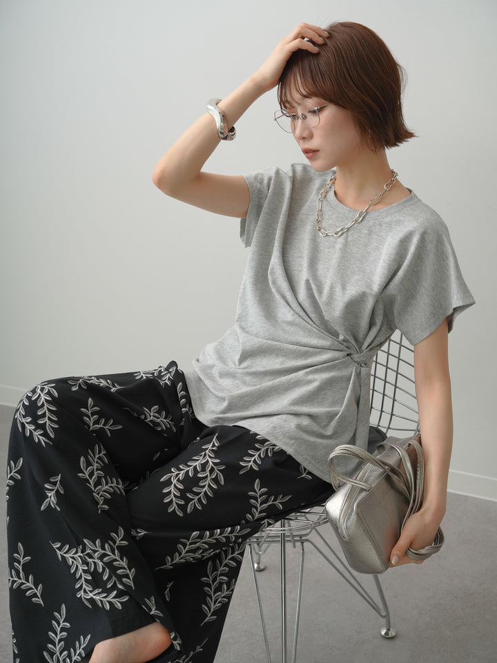 [SET]サイドノットTEE+リーフプリントタックワイドパンツ(2set)