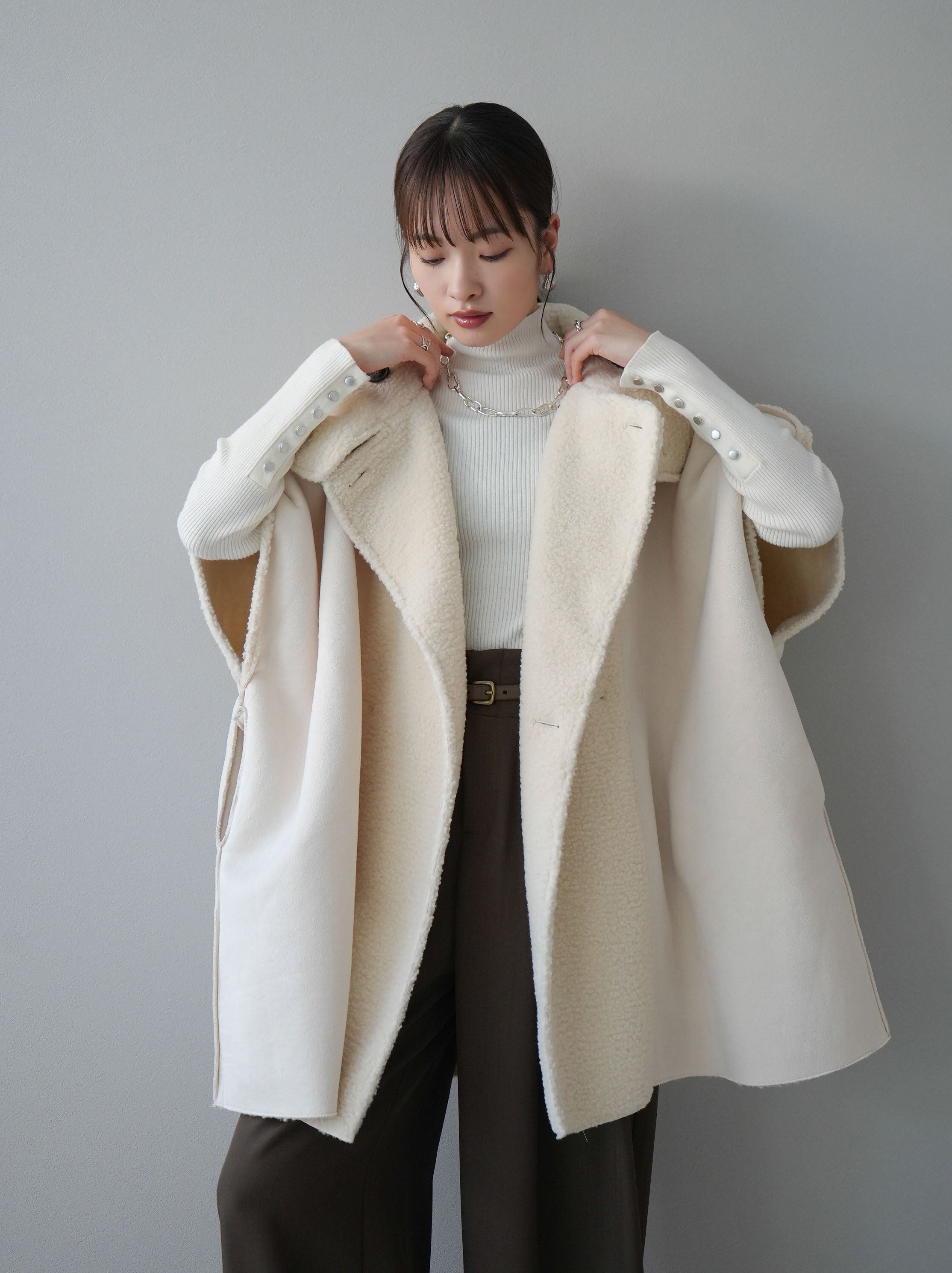 le reve vaniller 】フレア フェイクムートン／アイボリー｜ジャケット  