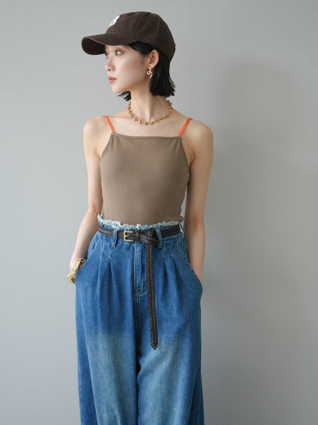 [予約]バイカラーストラップカップ付キャミソール/ベージュ