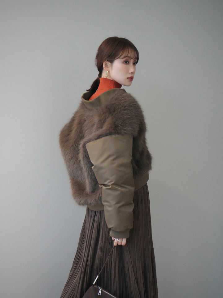 [SET]ファードッキングMA-1+袖ボタンボトルネックリブニットトップス(2set)