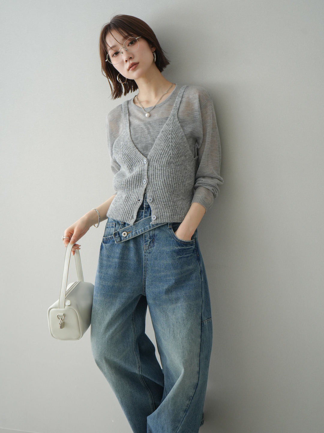 [予約]ビスチェアンサンブルシアーニット/gray