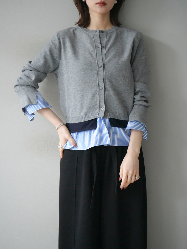 [予約]シャツ襟レイヤードニットカーディガン/gray