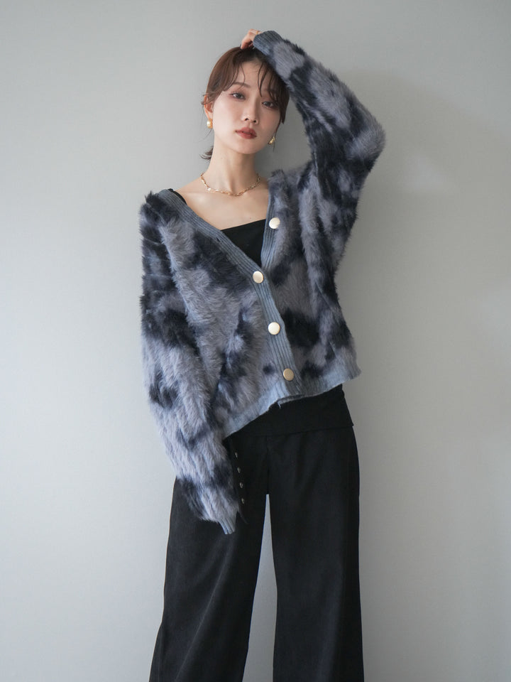 [予約]ニュアンス柄シャギーニットカーディガン/gray