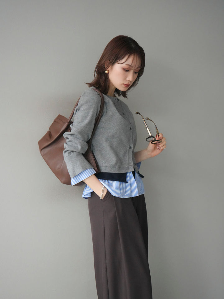 [予約]シャツ襟レイヤードニットカーディガン/gray