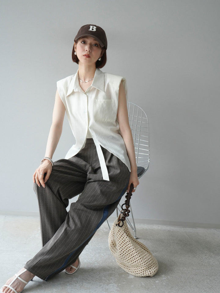 [予約]サイドラインストライプワイドパンツ/ブラウン