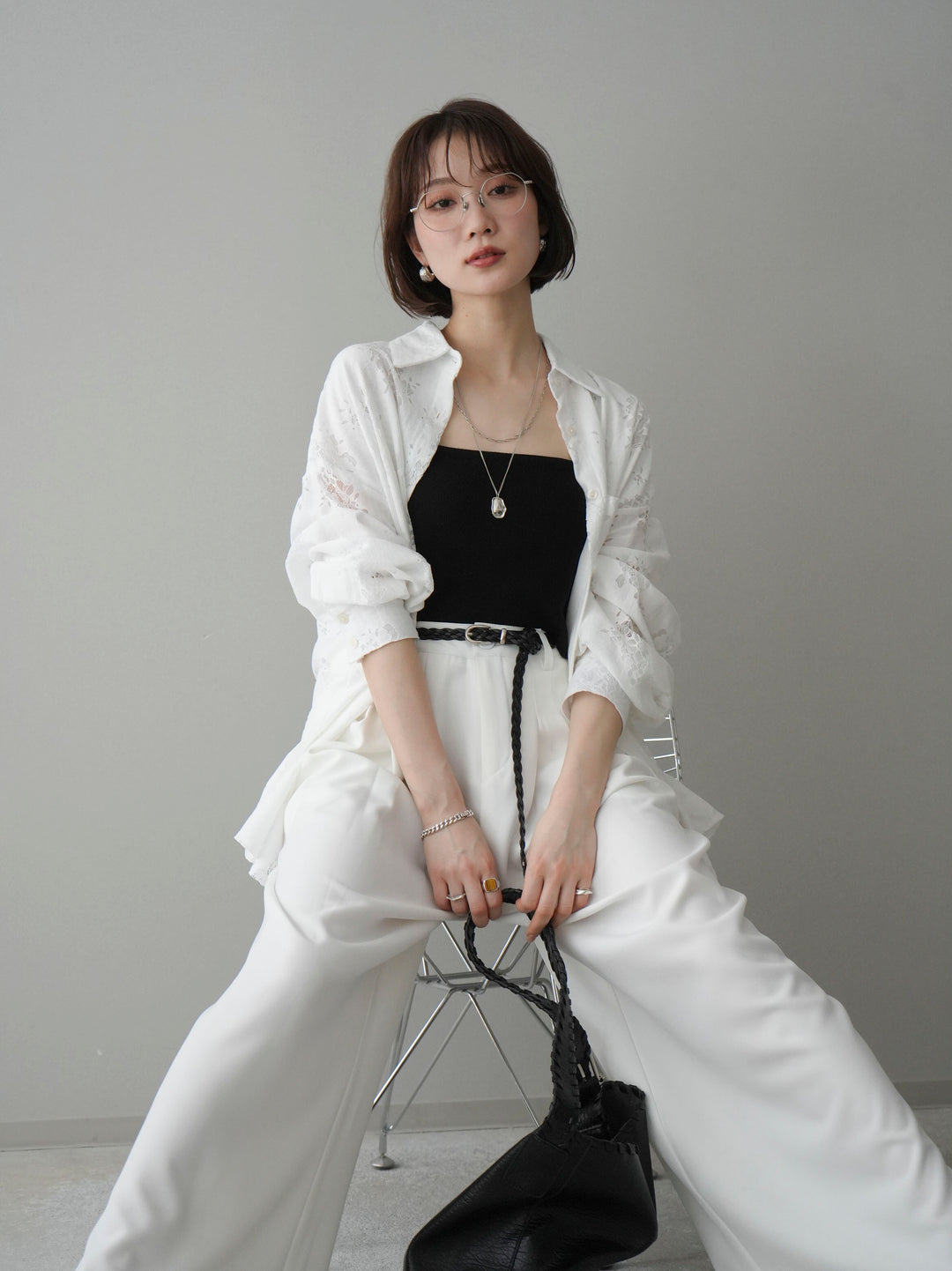 [SET]ジャガードレースオーバーシャツ+選べるアクセセット(2set)