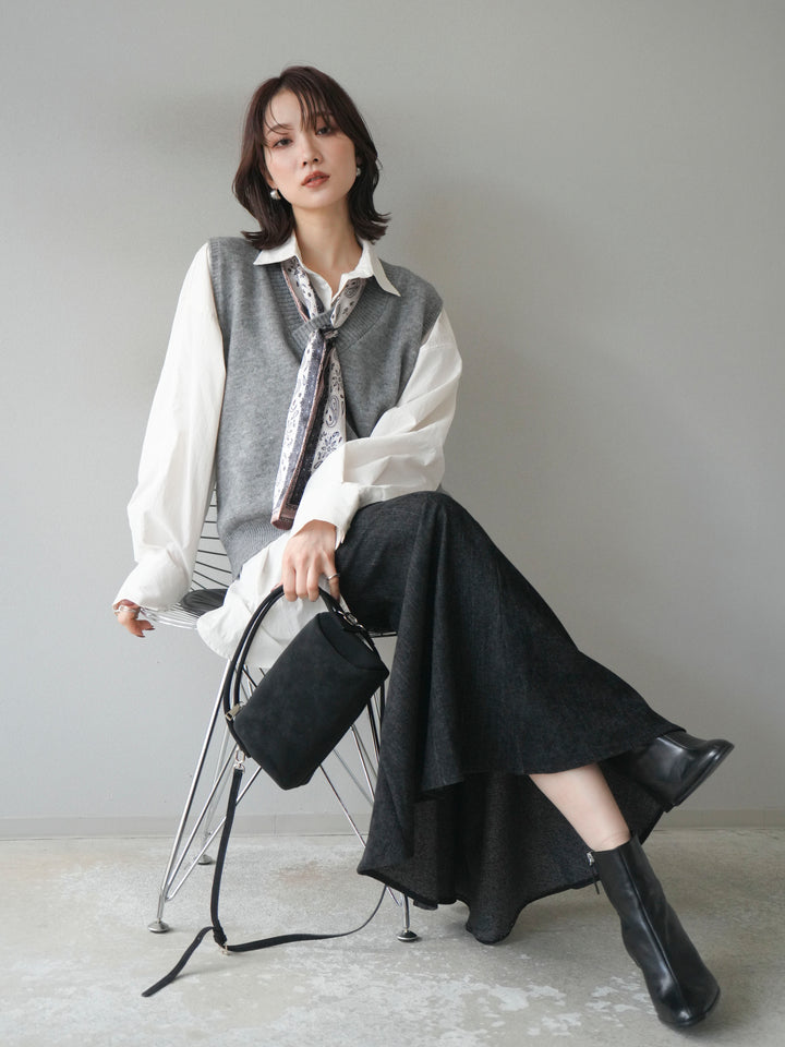 [予約]スカーフ付きニットベスト/gray