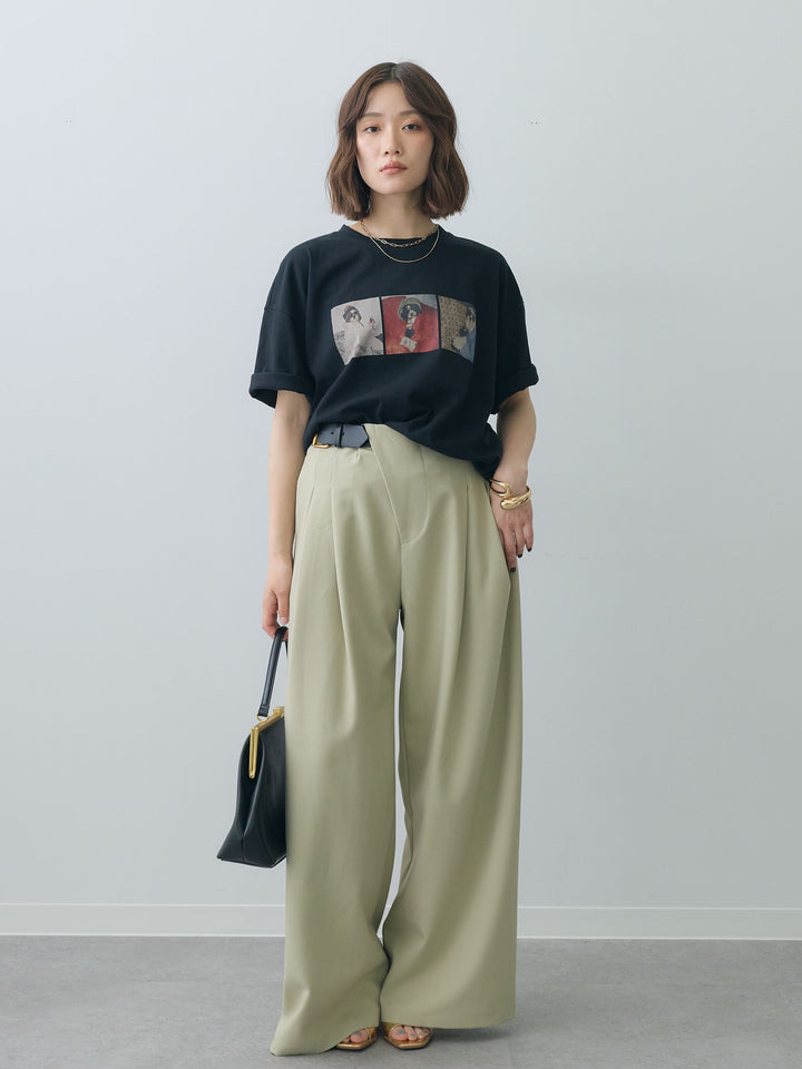 [SET]スリードッグフォトボックスTEE+アシンメトリーベルトタックワイドパンツ(2set)