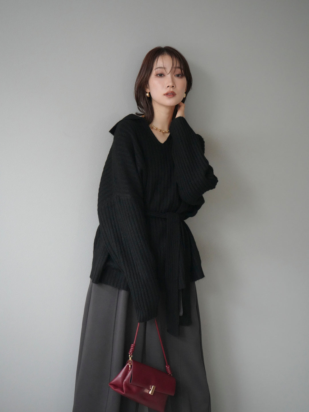 [予約]ワイドリブポロニットプルオーバー/black