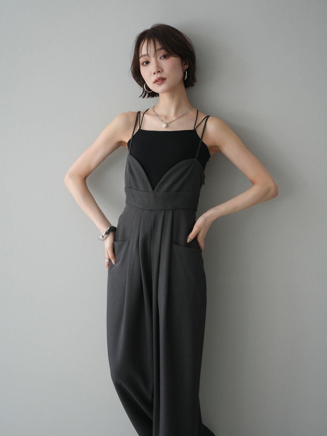 [予約]バックデザインサロペット/charcoal