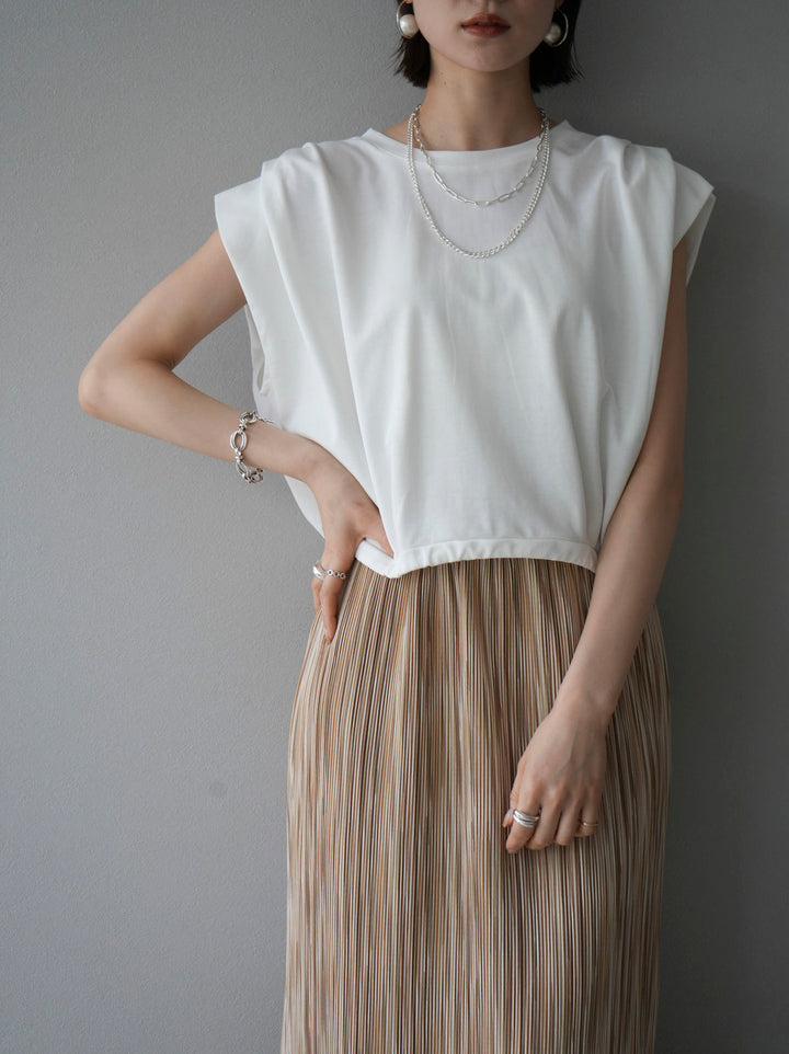 [Pre-order] Tuck shoulder hem drawstring ribbon top/white