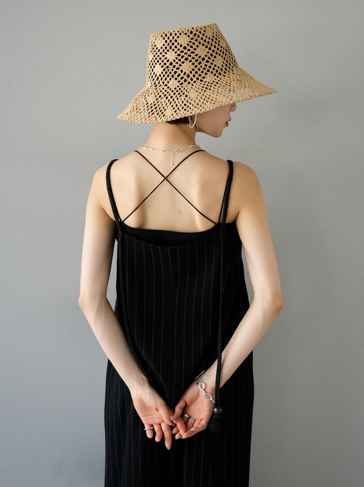[SET] Cotton linen striped cami dress + choice of necklace set (2 sets)