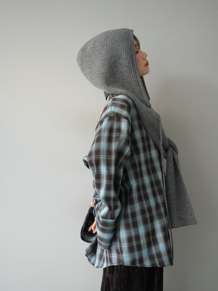 [予約]レザー襟オンブレチェックオーバーシャツ /ブルー