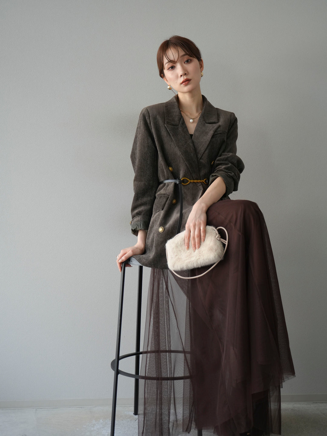 [SET]ベロアダブルジャケット+チュールボリュームスカート(2set)