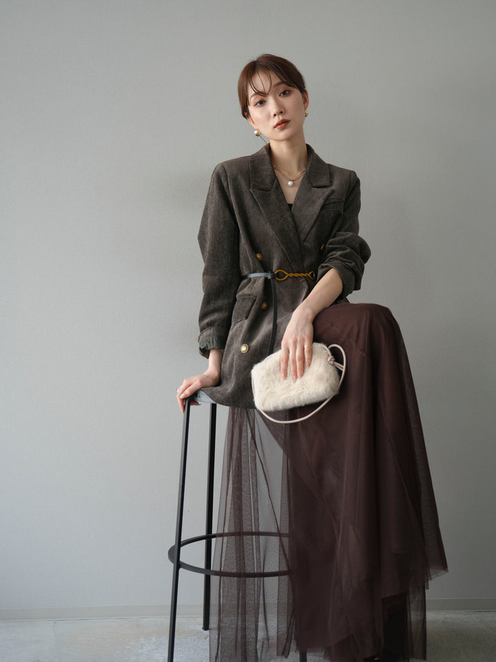 [SET]ベロアダブルジャケット+チュールボリュームスカート(2set)