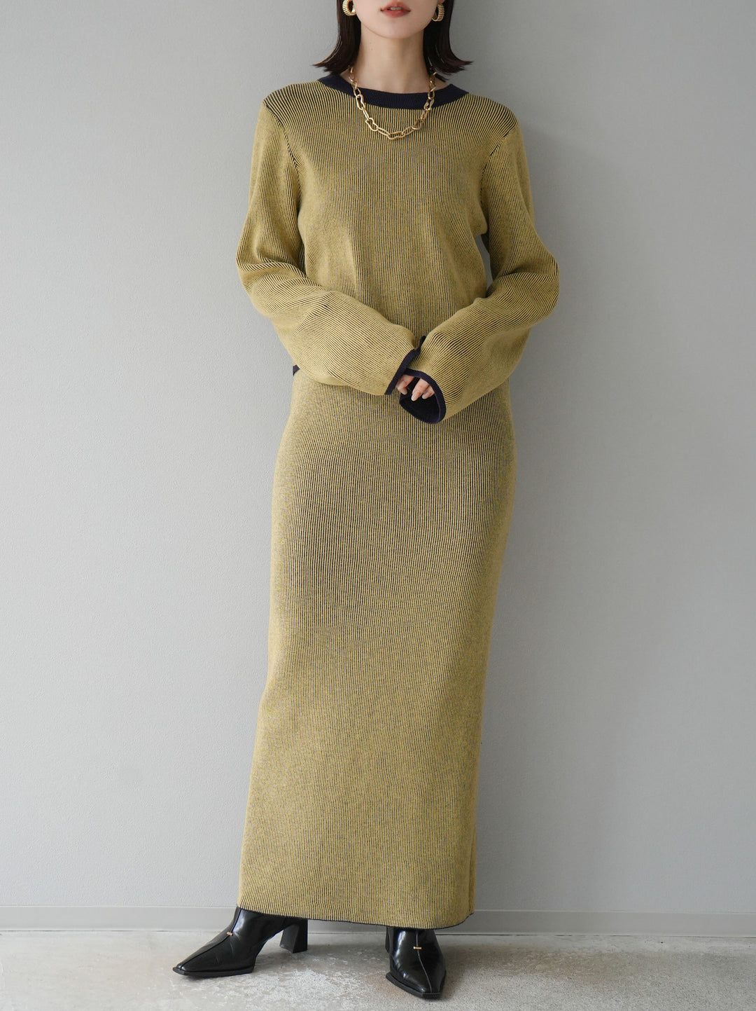 [套裝] 雙面配色羅紋針織套頭衫 + 可選飾品套裝（2 套）