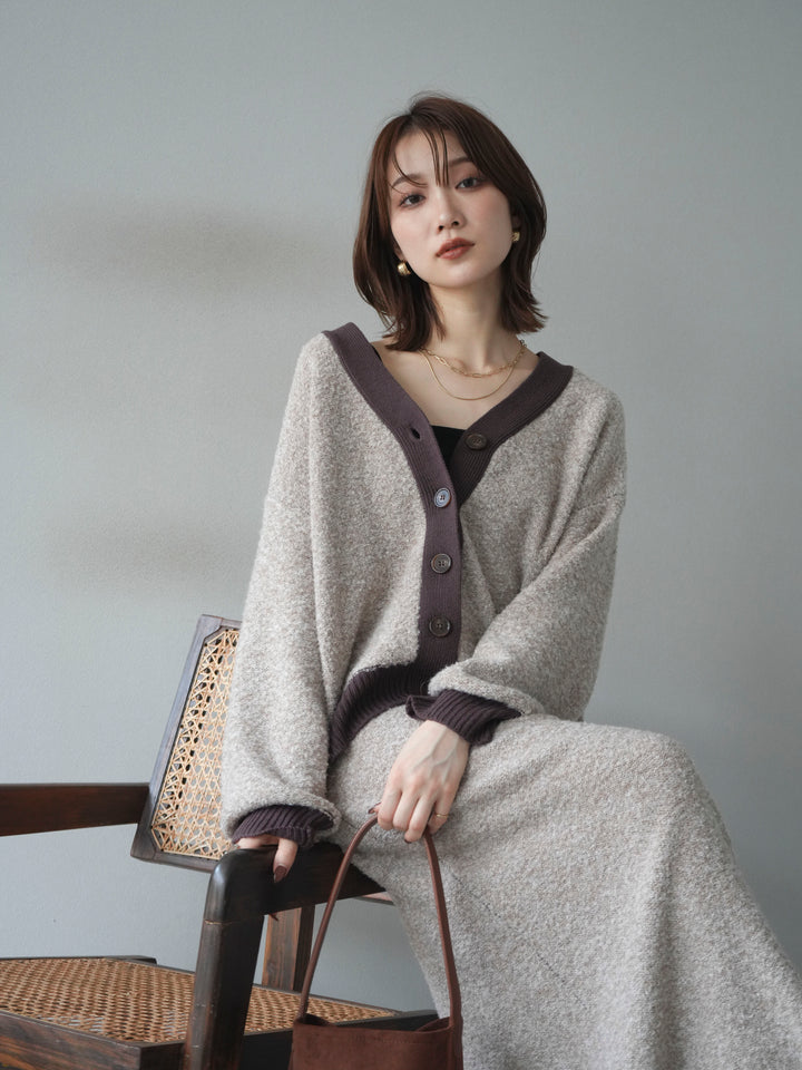 [予約]ブークレバイカラーニットカーディガン/beige