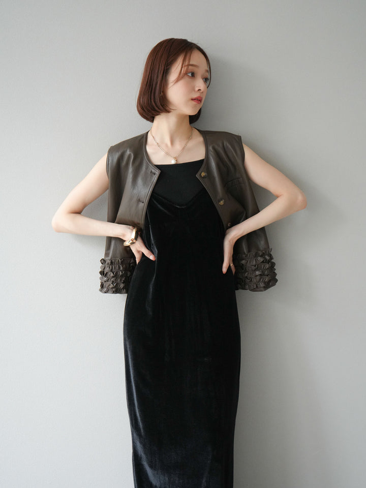 [予約]ベロアビスチェキャミワンピース/ブラック