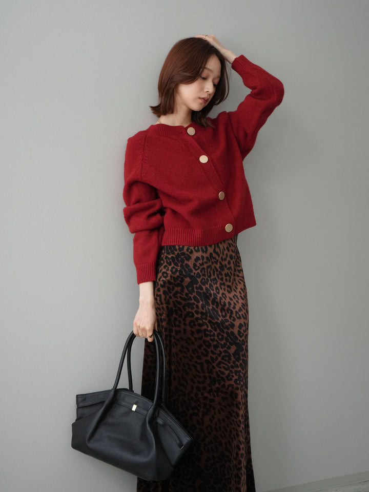 [SET]BIGボタンニットカーディガン+レオパードベロアナロースカート(2set)