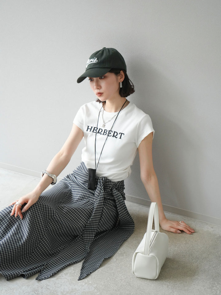 [SET]刺繍ロゴTシャツ＆レザーポーチネックレスSET +サイド巻きツイルスカート(2set)