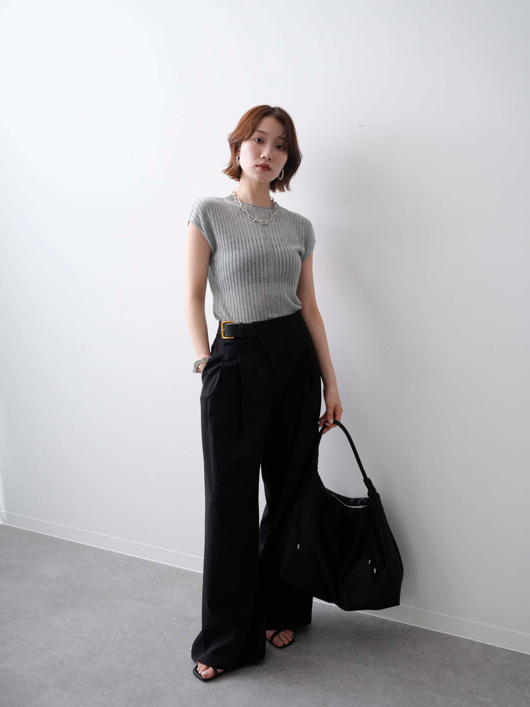 [予約]シアーリブフレンチニットトップス/grey