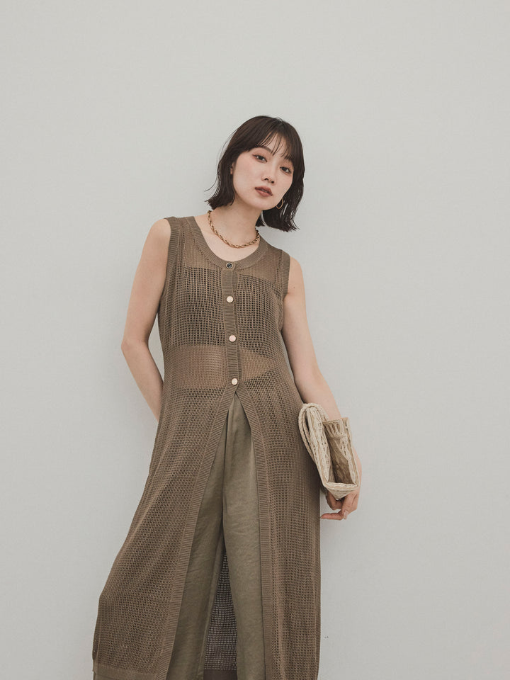 [SET]アソートボタンニットロングジレ+サテンイージーパンツ(2set)