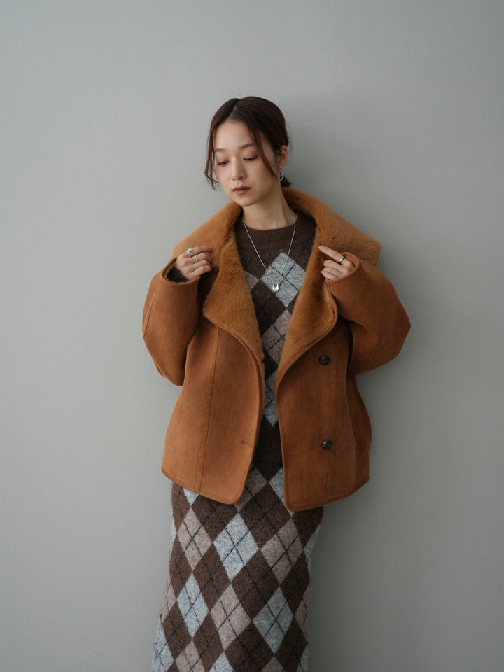 [SET]アーガイルニットプルオーバー&ロングスカートSET UP+ムートンショートジャケット(2set)