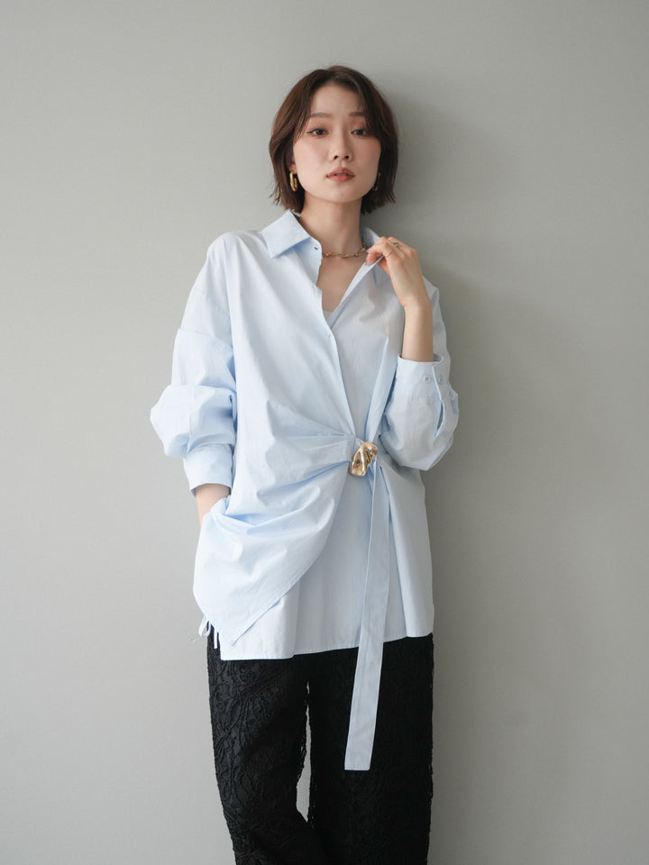 [SET]メタルパーツドレープシャツ+シアーコードレースイージーパンツ(2set)