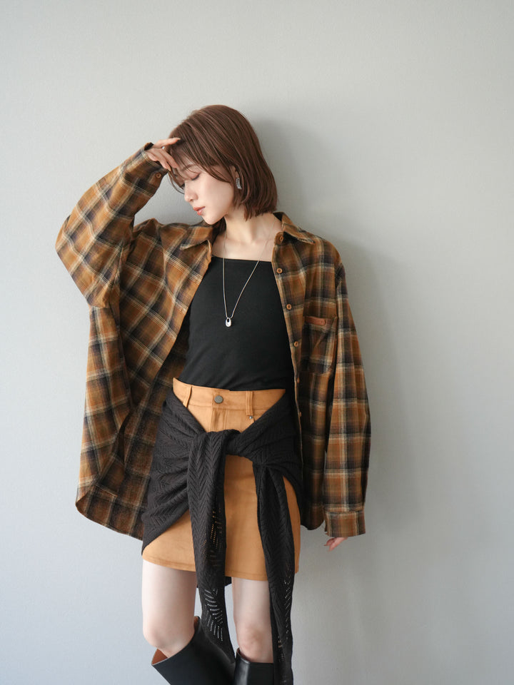 [予約]起毛チェックオーバーシャツ/キャメル