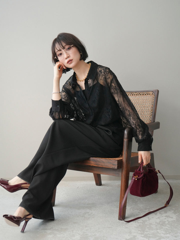 [予約]総レースボリュームスリーブシャツ/black