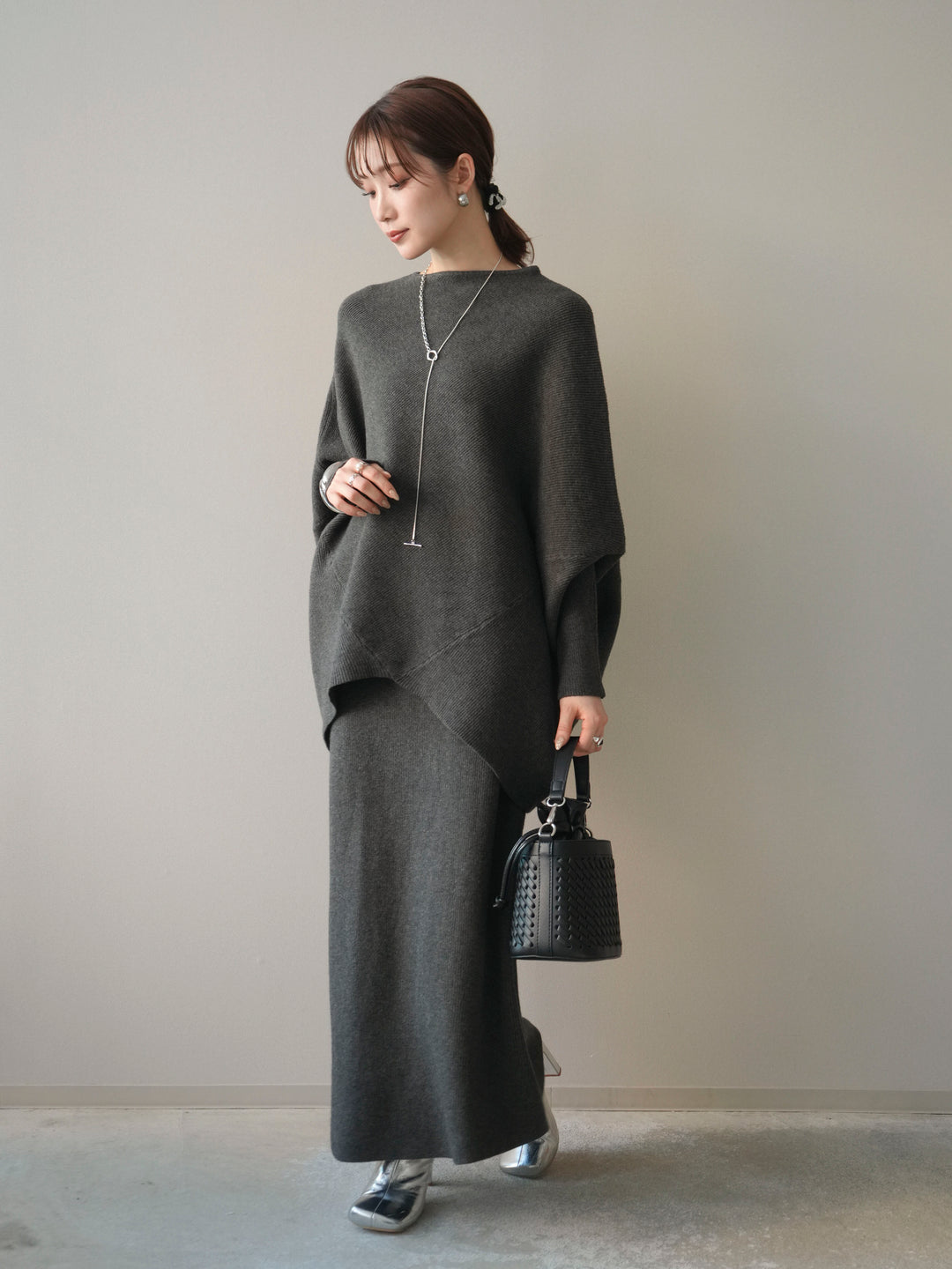 [SET]ウール混ドルマンニット&スカートSET UP(2set)
