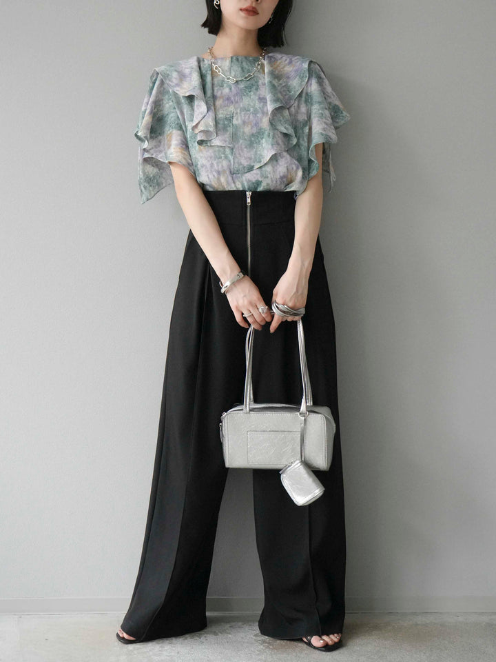 [予約]水彩アートラッフルカラーブラウス/グリーン