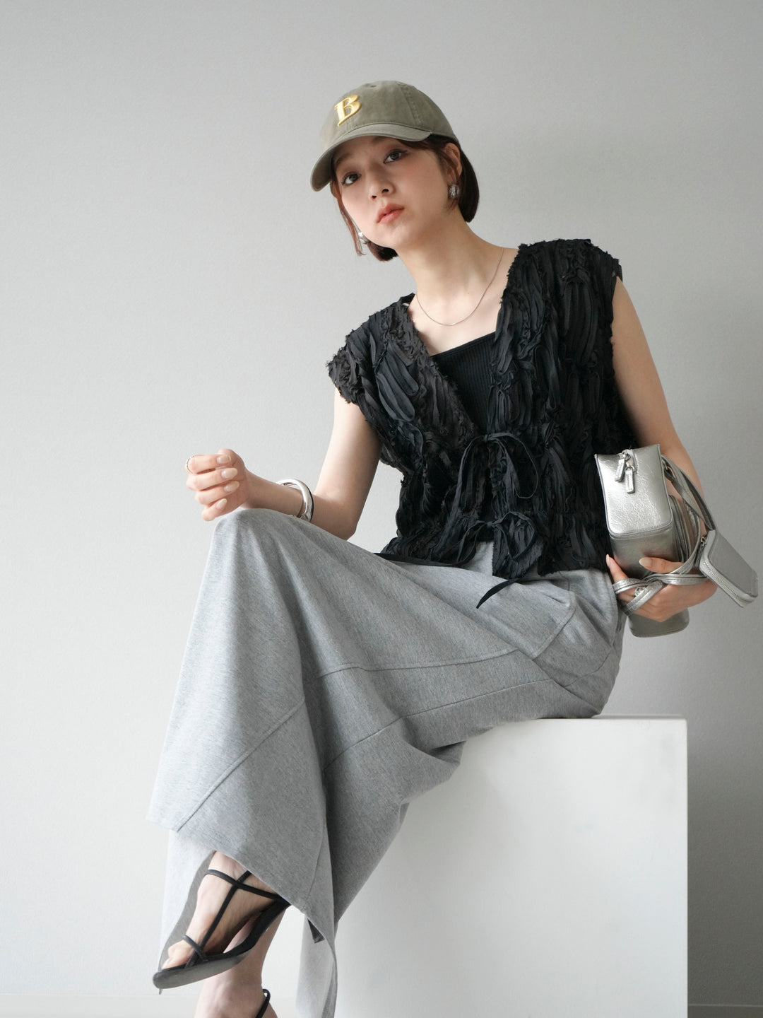 [SET]ジャガードレースリボントップス+スウェットロングスカート(2set)