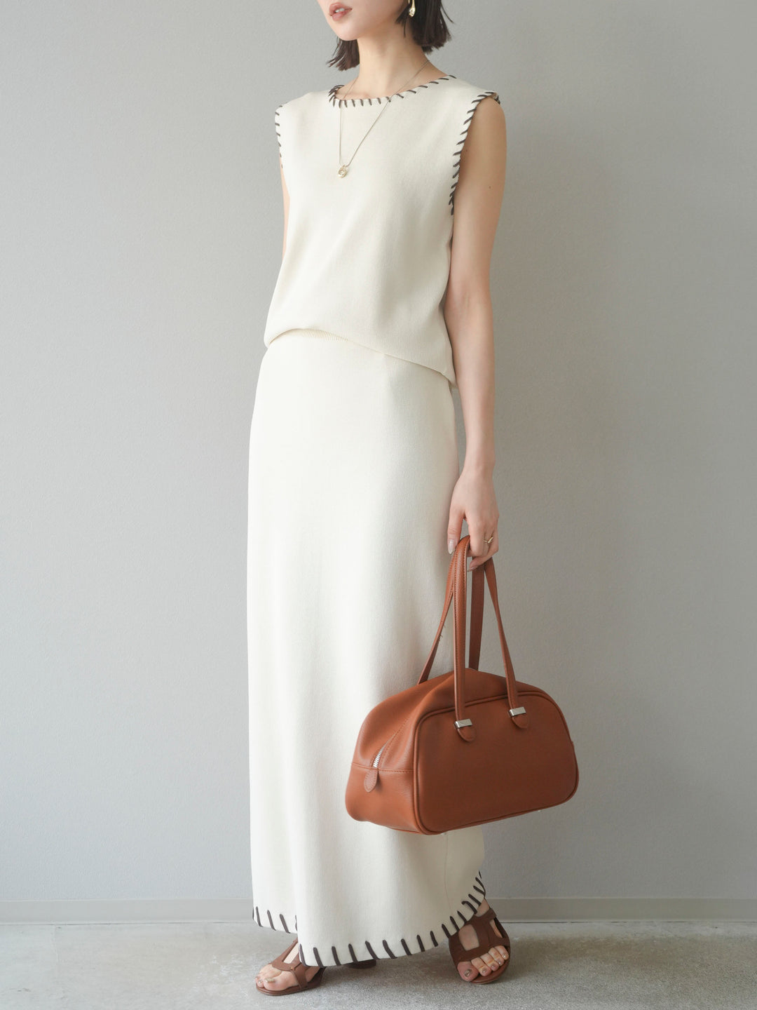 [SET] 亞麻手織套頭衫 + 亞麻手織緊身裙 (2 件套)