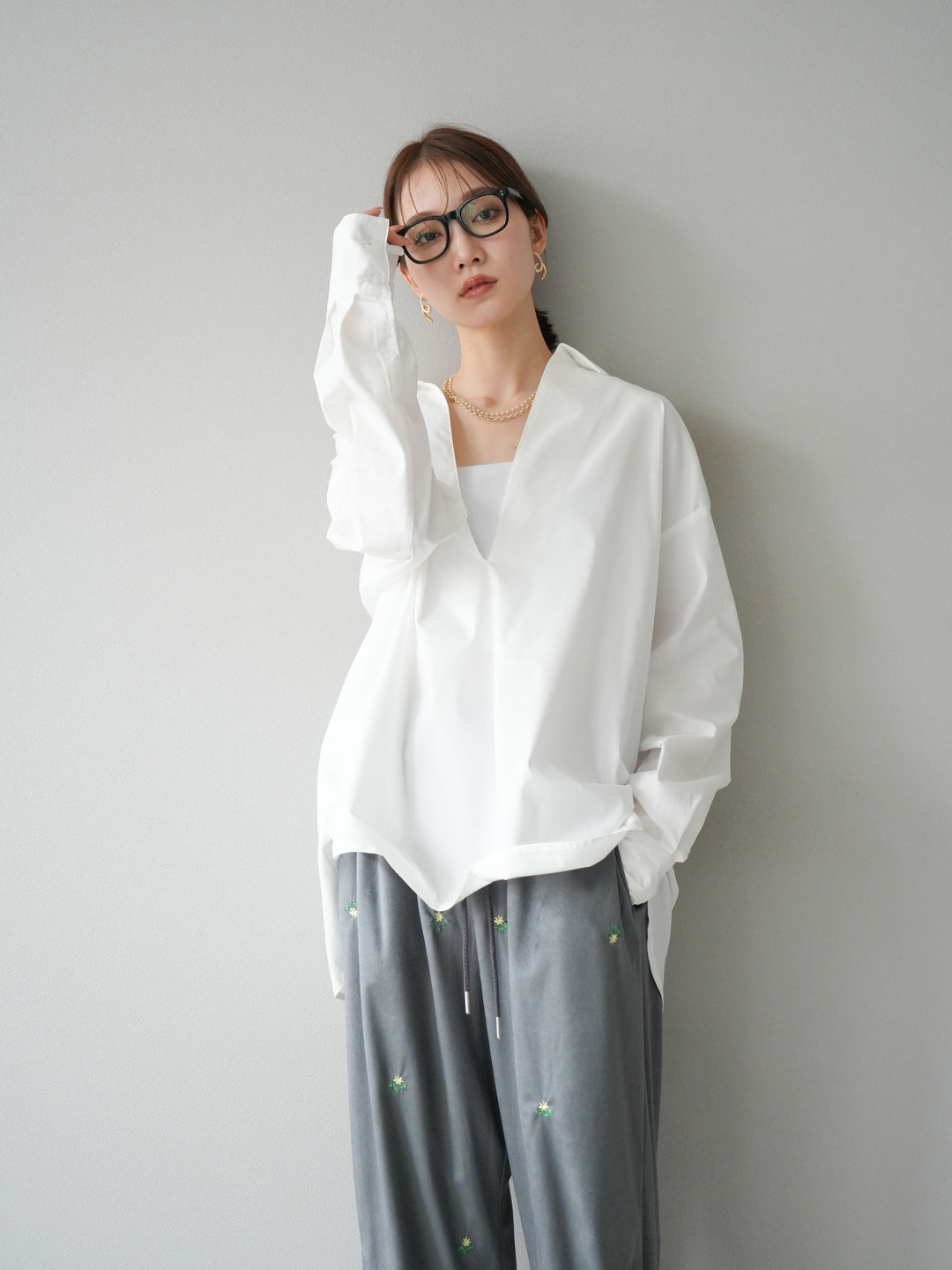 [予約]ブロードディープスキッパーブラウス/ホワイト