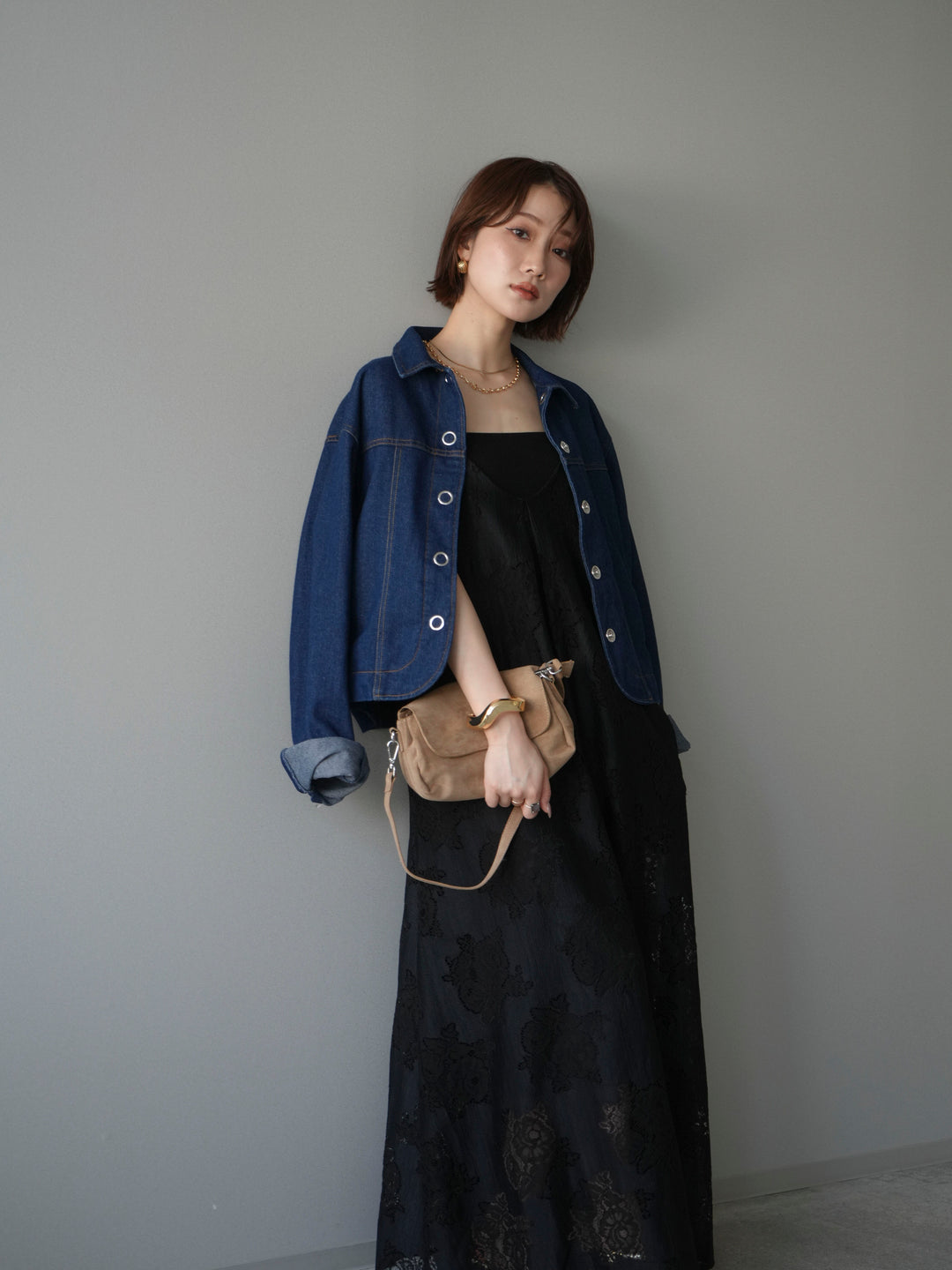 [予約]フラワーレースキャミワンピース/black