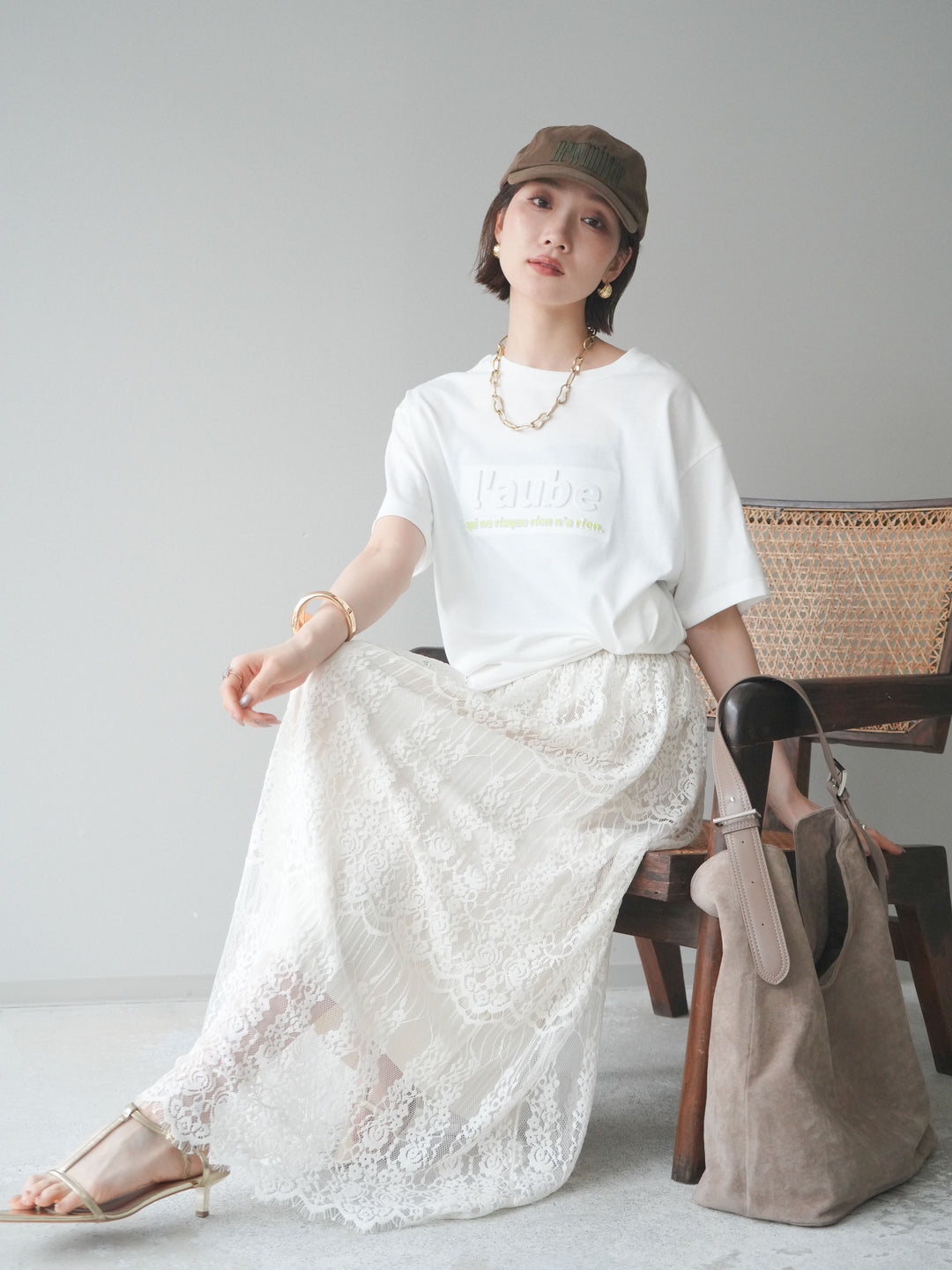 [SET]エンボスロゴTEE+裏プリーツ総レースロングスカート(2set)