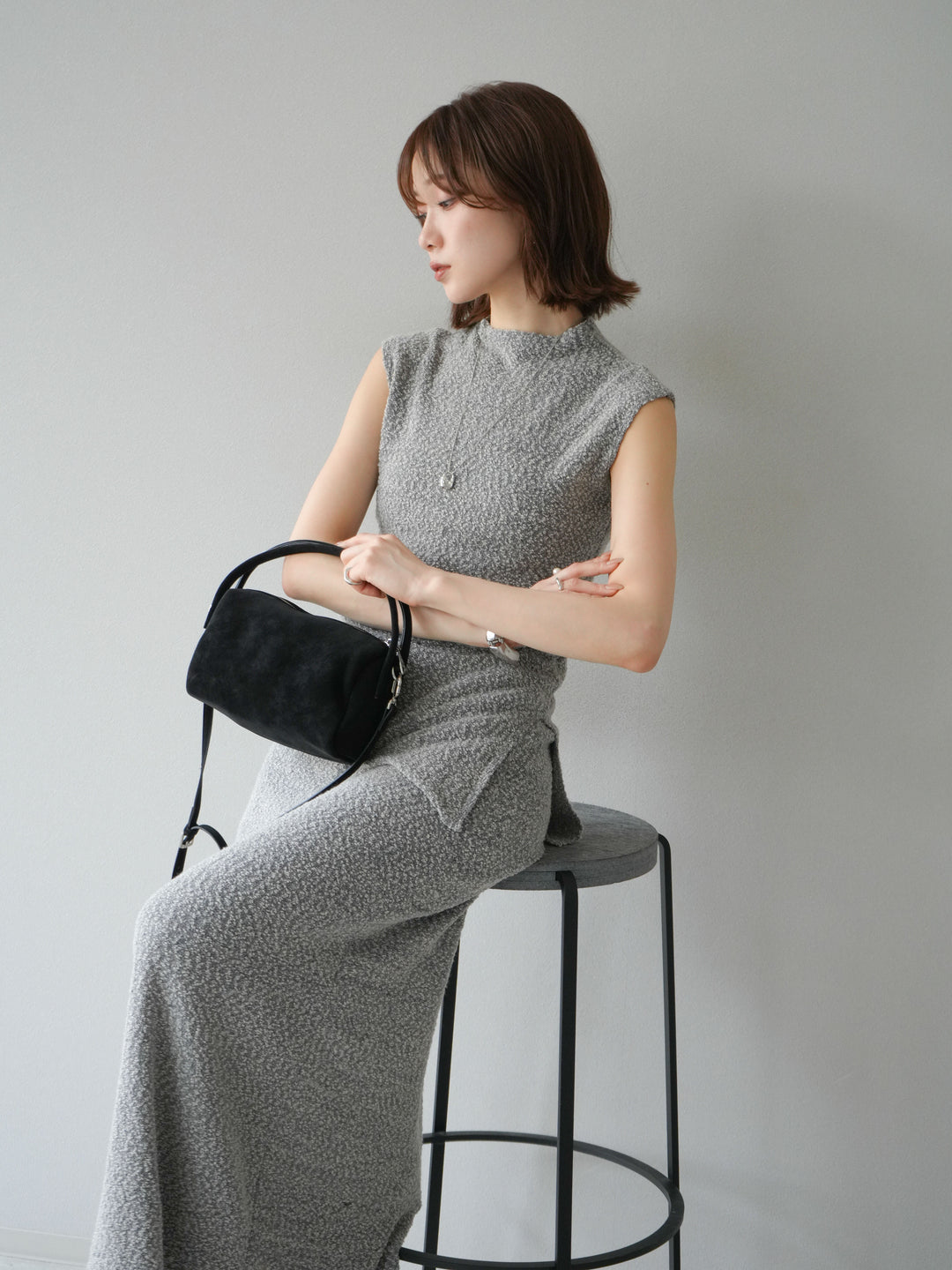 [套裝] 珠地佈針織無袖上衣 + 珠地佈針織I字裙 (2套)