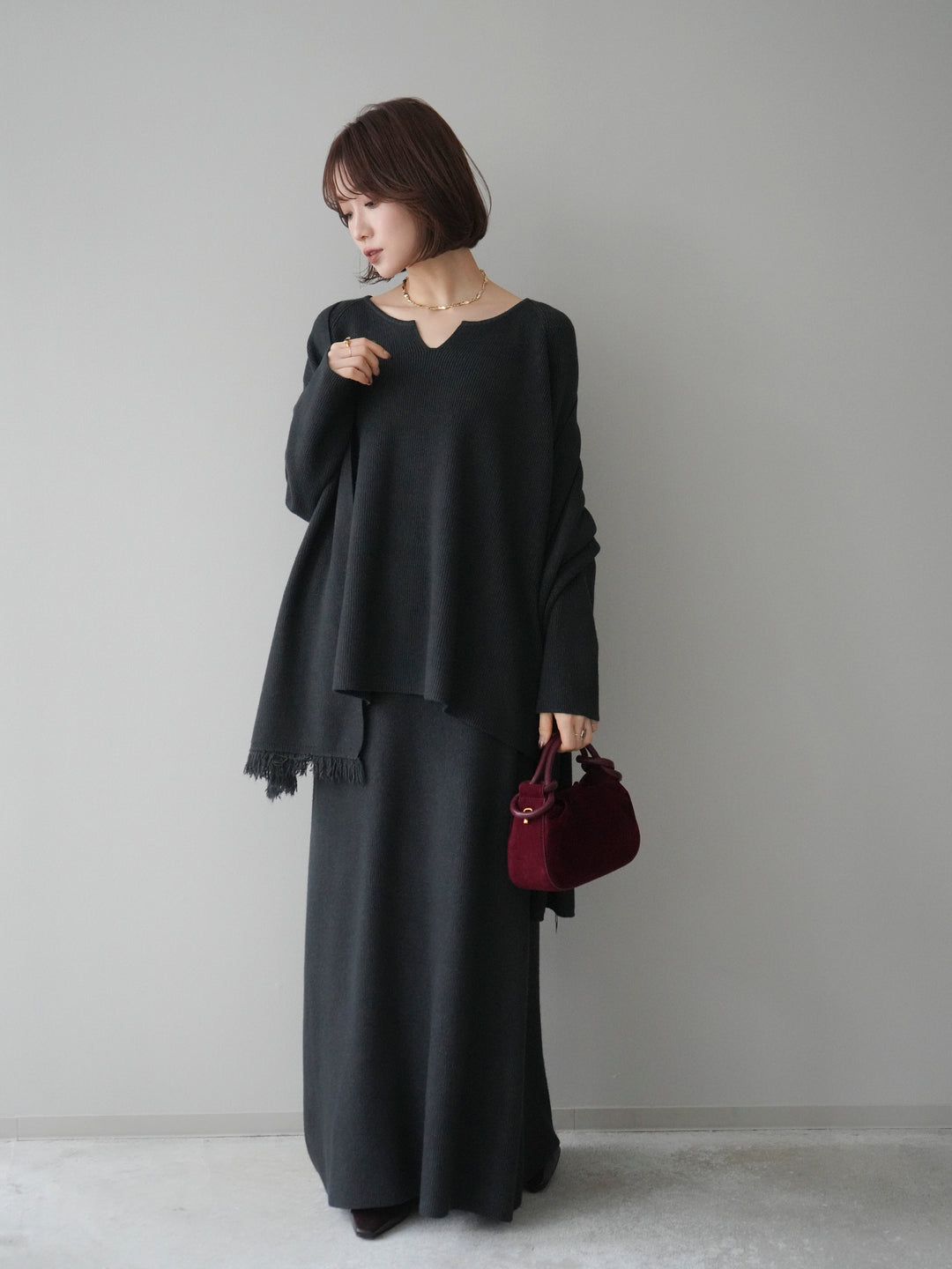 [SET]ストール付キーネックニットSET UP