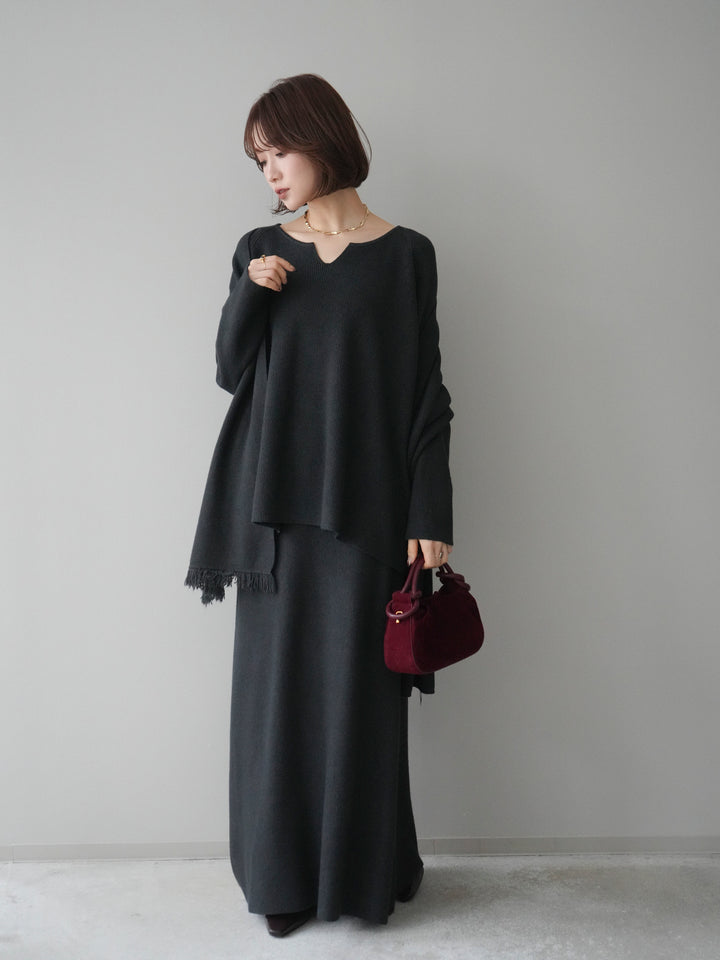 [SET]ストール付キーネックニットSET UP