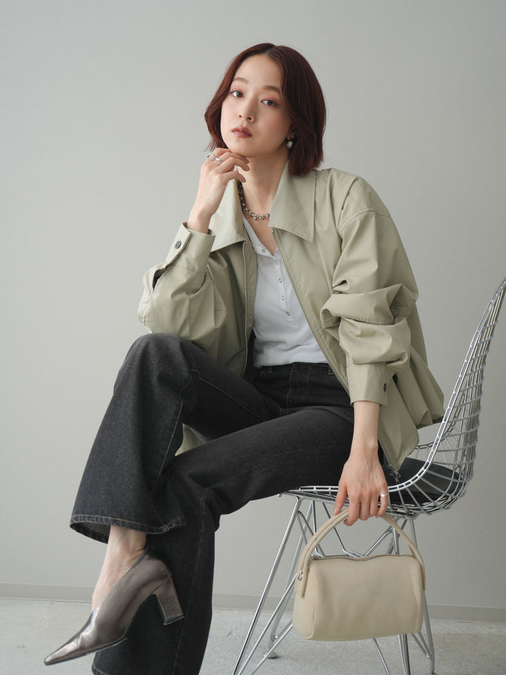 [予約]ウォッシャブルフェイクレザーバルーンジャケット/ecru